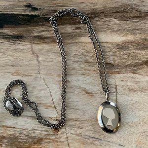 Dyrberg/Kern Elbalis cameo necklace gunmetal and shiny silver